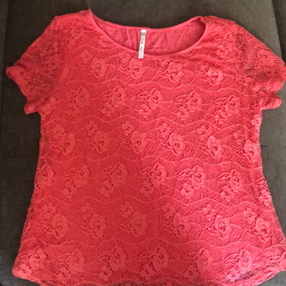 Coral colored lace top